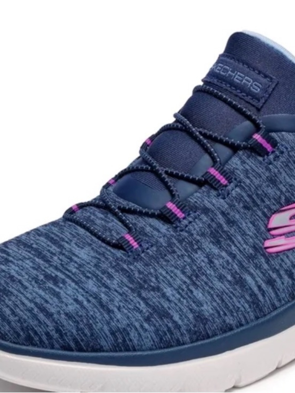 Skechers Women's Navy and Pink Slip-On Vegan Memory Foam Sneakers - Picture 3 of 6